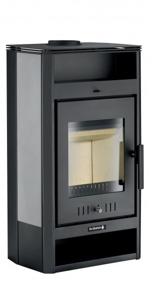 Poêle à bois non hydraulique Tilia avec habillage de couleur gris noir et un corps de couleur noir
